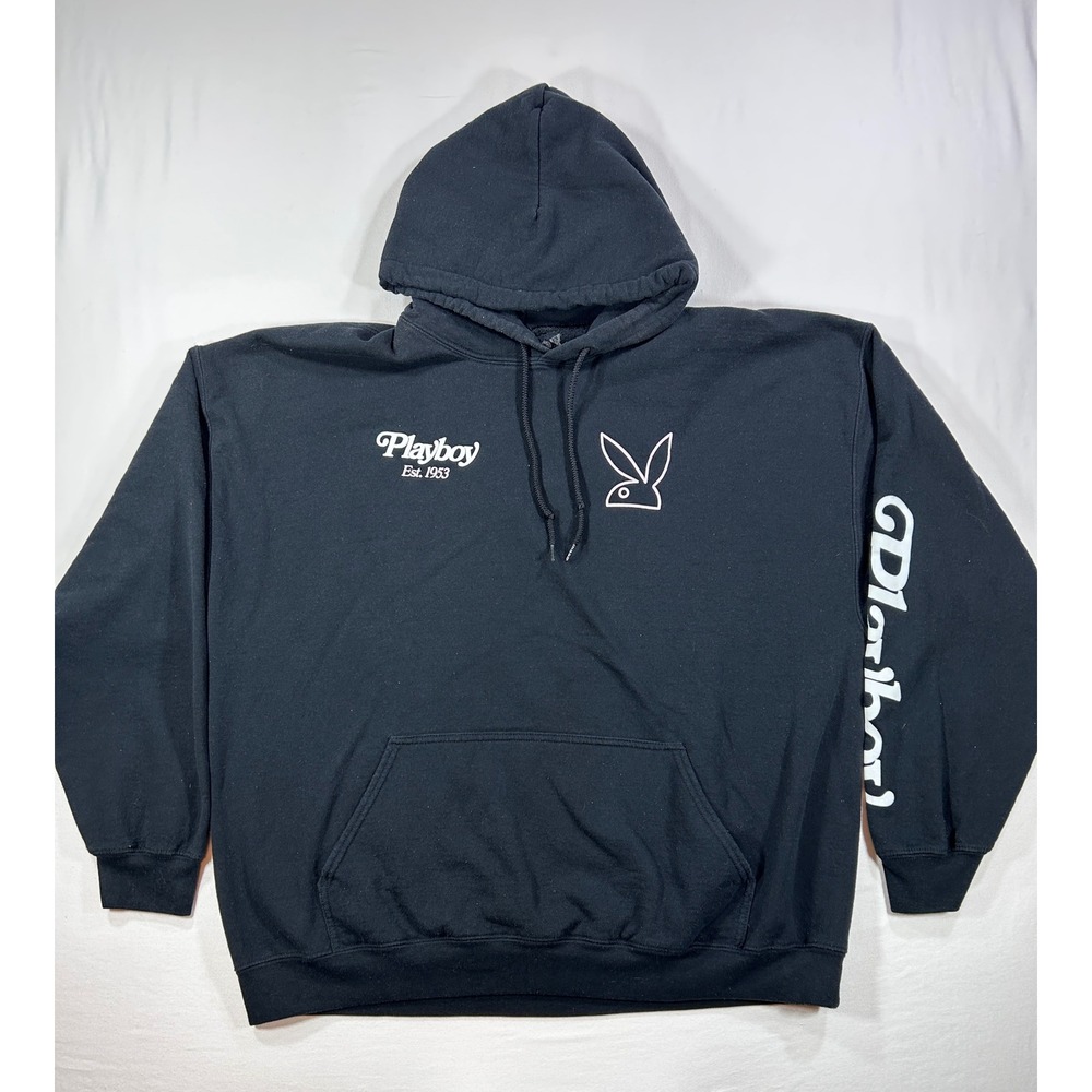 Playboy Est 1953 Graphic Hoodie Black Pullover Bunny Logo Mens 2XL XXL